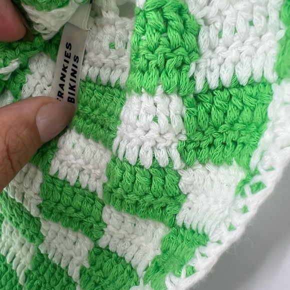 Frankie’s Bikini x Browns Crochet High Cut Side Tie Bikini Bottoms Jade Checker - Picture 4 of 6